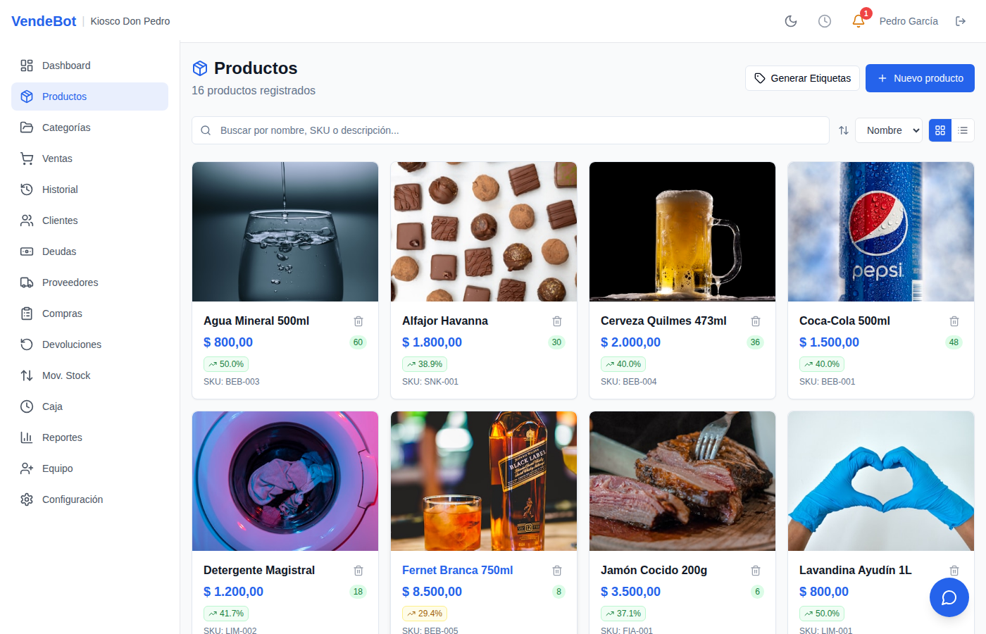Listado de productos con stock en Atendax